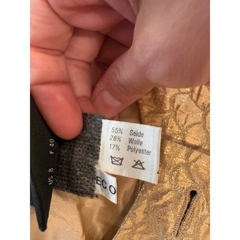 Akris US 8 Gold Lamé Collarless Jacket Button Front Longline - Picture 3 of 5